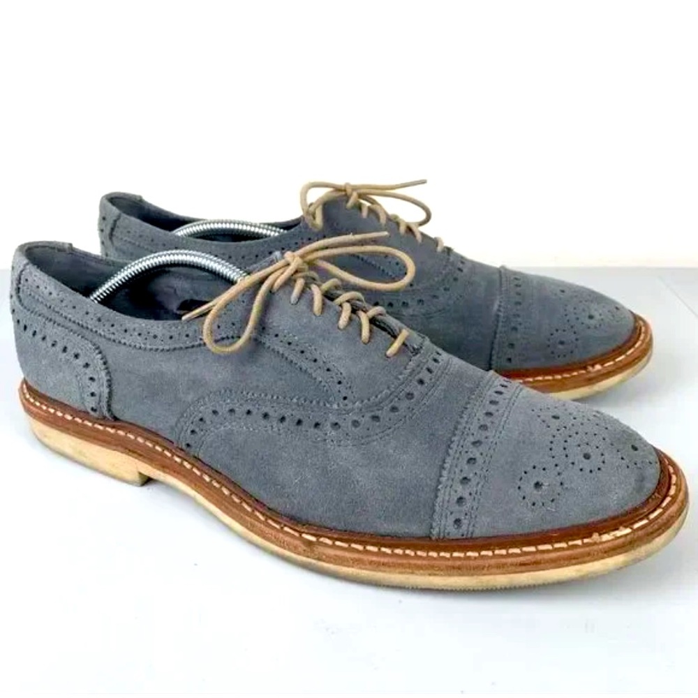 ALLEN EDMONDS 10  STRANDMOK GREY SUEDE LEATHER CAP TOE